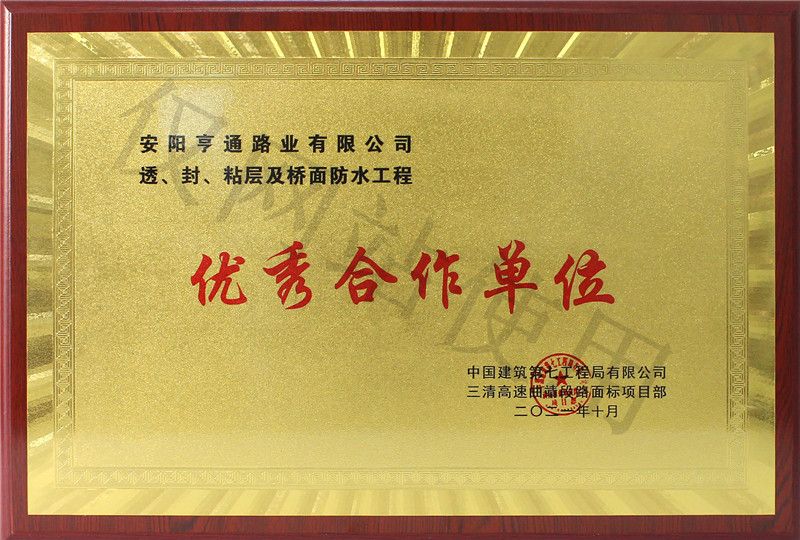在透、封、粘層工程中 被評為優 秀合作單位